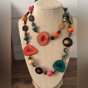 Vintage 70s Fashion Necklace, Boho Stone Jewlery